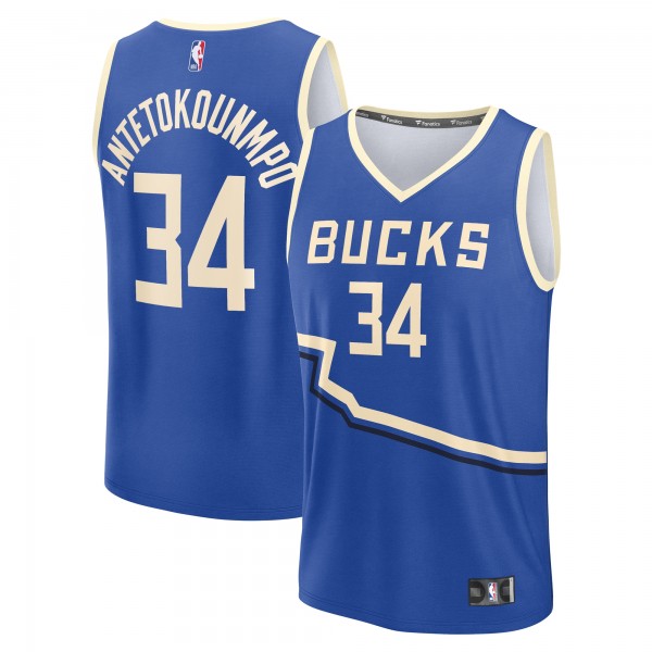 Игровая джерси Giannis Antetokounmpo Milwaukee Bucks 2024/25 Fast Break Player - City Edition - Royal
