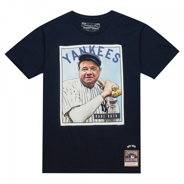 New York Yankees Babe Ruth Mitchell & Ness Navy Cooperstown Collection Collectors Connection T-Shirt
