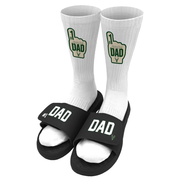 Unisex Milwaukee Bucks ISlide Black #1 Dad Socks & Slide Sandals Bundle