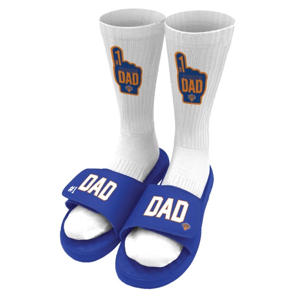 Unisex New York Knicks ISlide Blue #1 Dad Socks & Slide Sandals Bundle