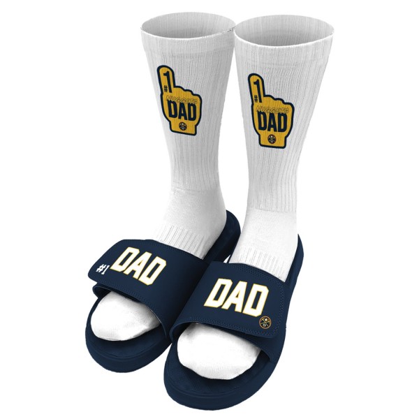 Шлепки Unisex Denver Nuggets ISlide Navy #1 Dad Socks & Bundle