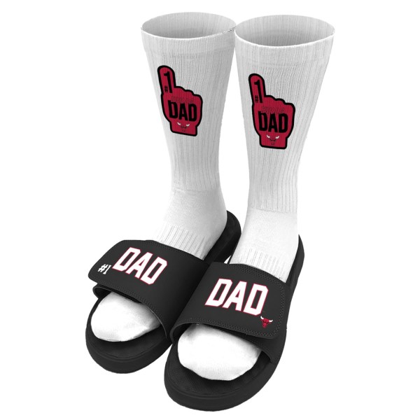 Шлепки Unisex Chicago Bulls ISlide Black #1 Dad Socks & Bundle