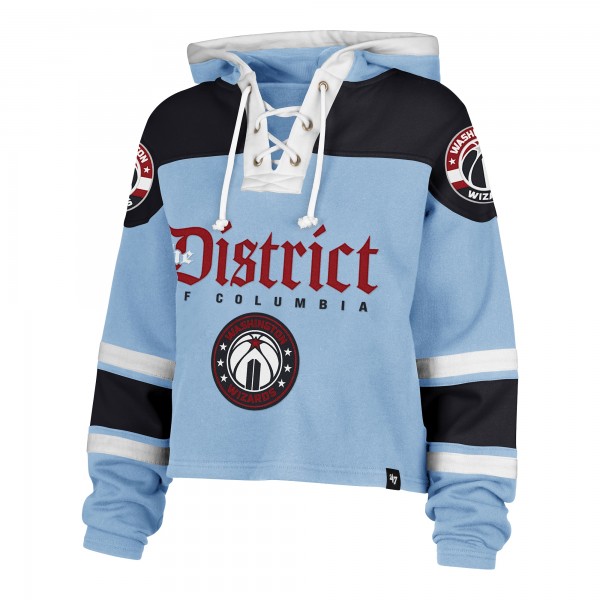 WoWashington Wizards 47 Light Blue 2024/25 City Edition Superior Cropped Lace-Up Pullover Hoodie