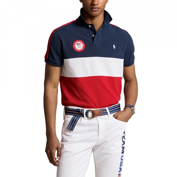 Поло Team USA Ralph Lauren 2024 Summer Olympics Villagewear Performance Mesh Color Block - Navy