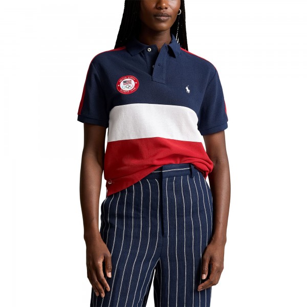 Поло Team USA Ralph Lauren 2024 Summer Olympics Villagewear Performance Mesh Color Block - Navy