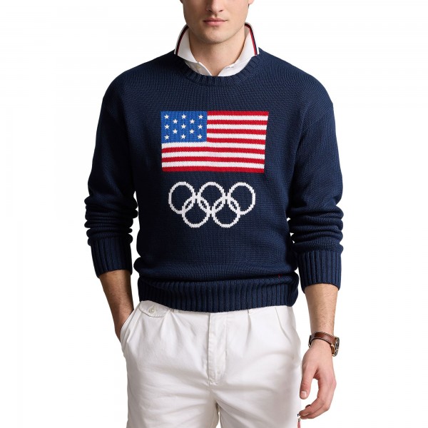 Поло Team USA Ralph Lauren 2024 Summer Olympics Villagewear Crewneck Sweater - Navy