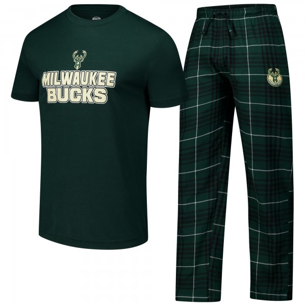 Milwaukee Bucks Concepts Sport Hunter Green/Black Vector Top & Flannel Pants Sleep Set