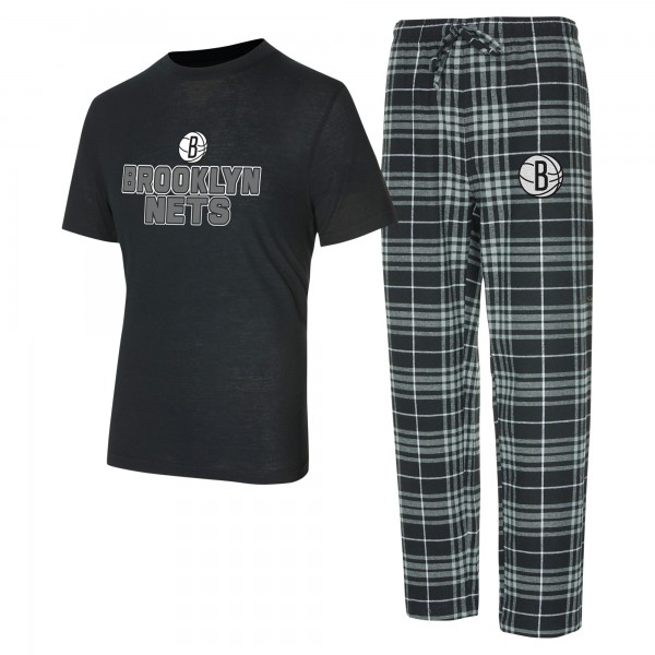 Футболка и штаны Brooklyn Nets Concepts Sport Vector Sleep Set - Black/Gray