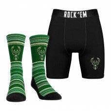 Milwaukee Bucks Rock Em Socks Primary Crew Socks & Boxer Briefs Combo Pack