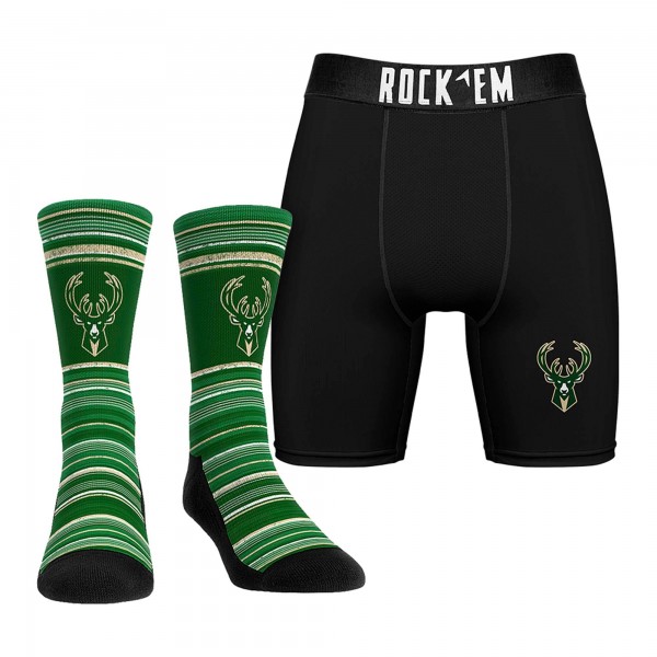 Milwaukee Bucks Rock Em Socks Primary Crew Socks & Boxer Briefs Combo Pack