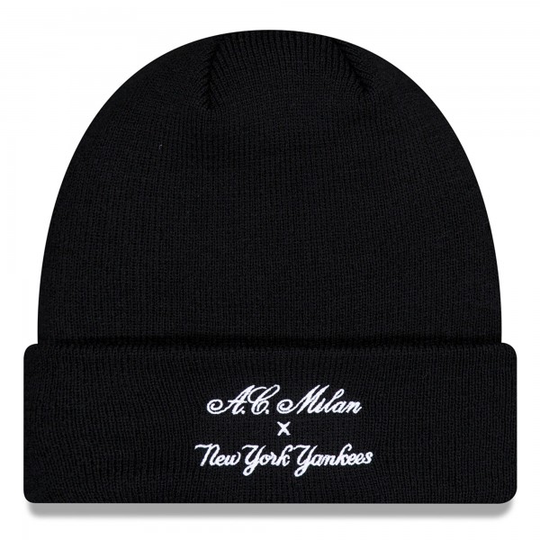 New York Yankees x AC Milan New Era Black Script Cuffed Knit Hat