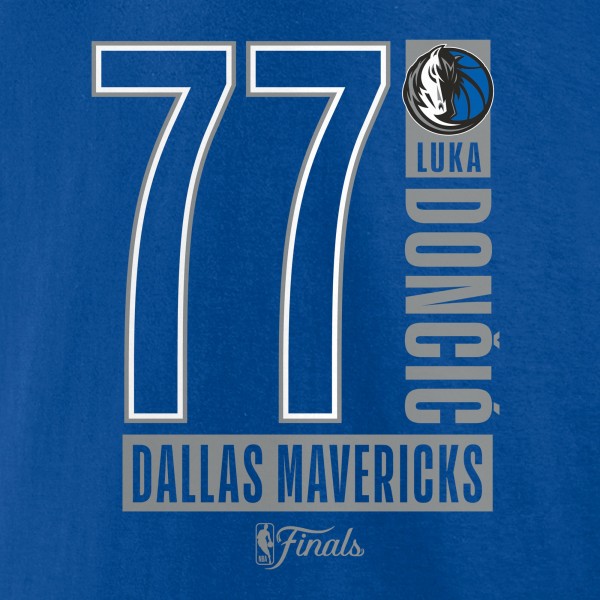 Футболка Luka Dončić Dallas Mavericks 2024 NBA Finals Inbound Pass Name & Number  - Blue