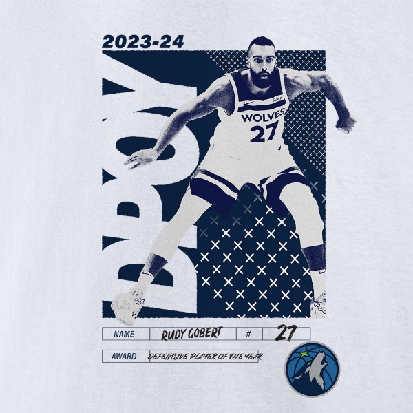 Футболка Rudy Gobert Minnesota Timberwolves 2024 NBA Defensive Player of the Year Layup Package - White