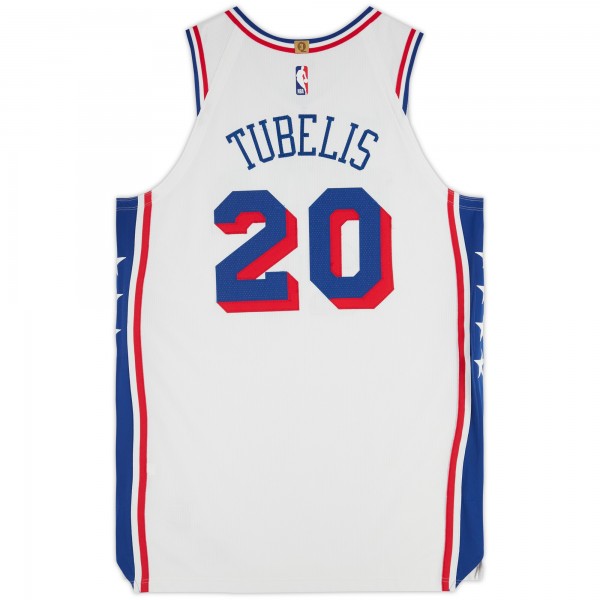 Ąžuolas Tubelis Philadelphia 76ers Fanatics Authentic Player-Issued #20 White Nike Jersey from the 2023-24 NBA Season - Size 52+4