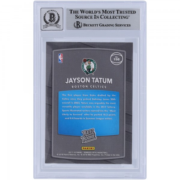 Jayson Tatum Boston Celtics Autographed 2017-18 Panini Donruss Optic Rated Rookie #198 Beckett Fanatics Witnessed Authenticated 9/10 Rookie Card
