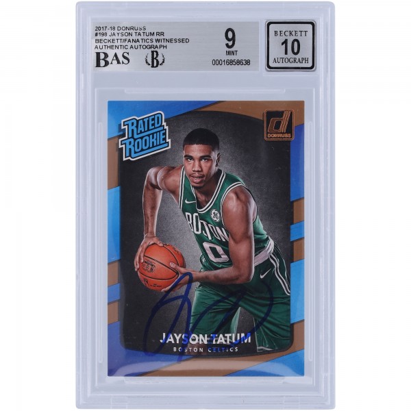 Jayson Tatum Boston Celtics Autographed 2017-18 Panini Donruss Rated Rookie #198 Beckett Fanatics Witnessed Authenticated 9/10 Rookie Card