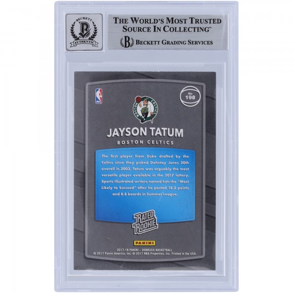 Jayson Tatum Boston Celtics Autographed 2017-18 Panini Donruss Rated Rookie #198 Beckett Fanatics Witnessed Authenticated 9/10 Rookie Card