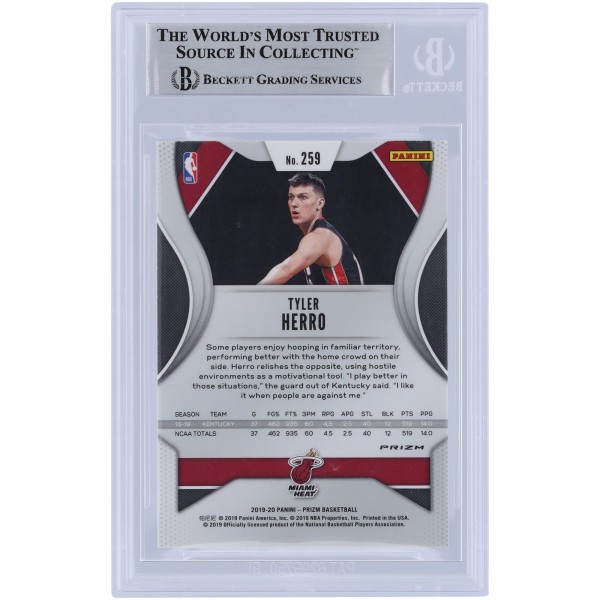 Tyler Herro Miami Heat Autographed 2019-20 Panini Prizm Red, White & Blue Prizm White Ink #259 Beckett Fanatics Witnessed Authenticated Rookie Card