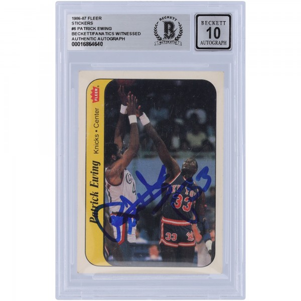 Patrick Ewing New York Knicks Autographed 1986 Fleer Sticker #6 Beckett Fanatics Witnessed Authenticated 10 Rookie Card