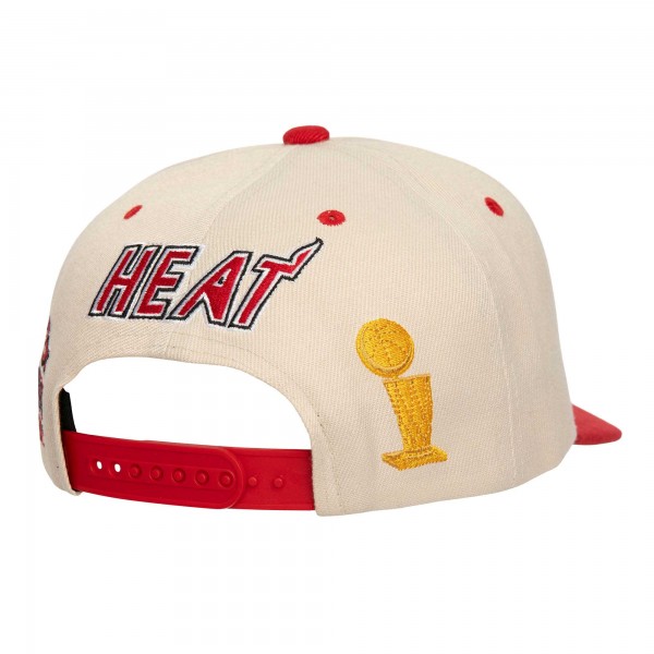 Miami Heat Mitchell & Ness Cream/Red 3x NBA Champions Soul Legacy Defined Snapback Hat