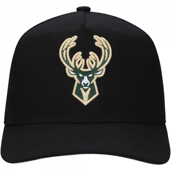 Бейсболка Milwaukee Bucks Mitchell & Ness Black Monogram Allover Logo Mesh
