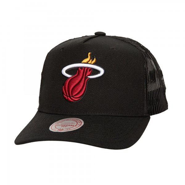 Бейсболка Miami Heat Mitchell & Ness Black Monogram Allover Logo Mesh Trucker