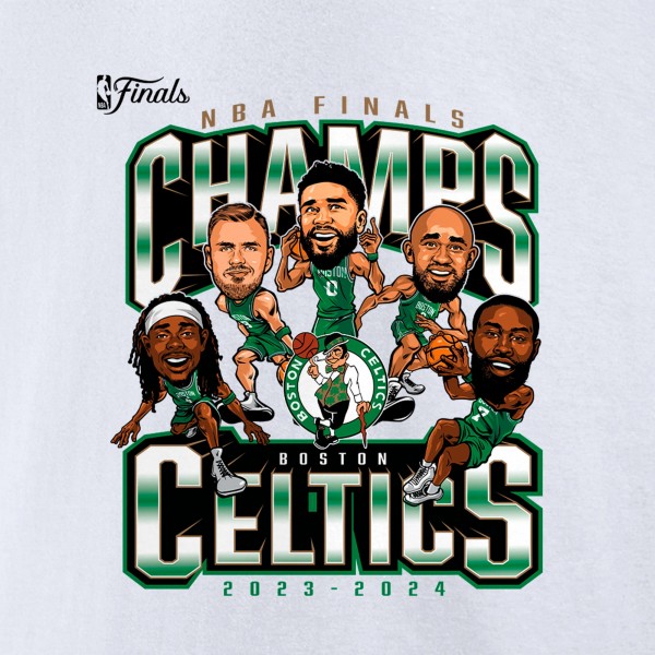 Футболка Boston Celtics 2024 NBA Finals Champions Pull Up Jumper Caricature - White