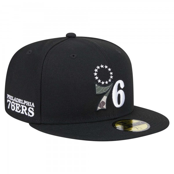 Бейсболка Philadelphia 76ers New Era Black Camo Print UV 59FIFTY