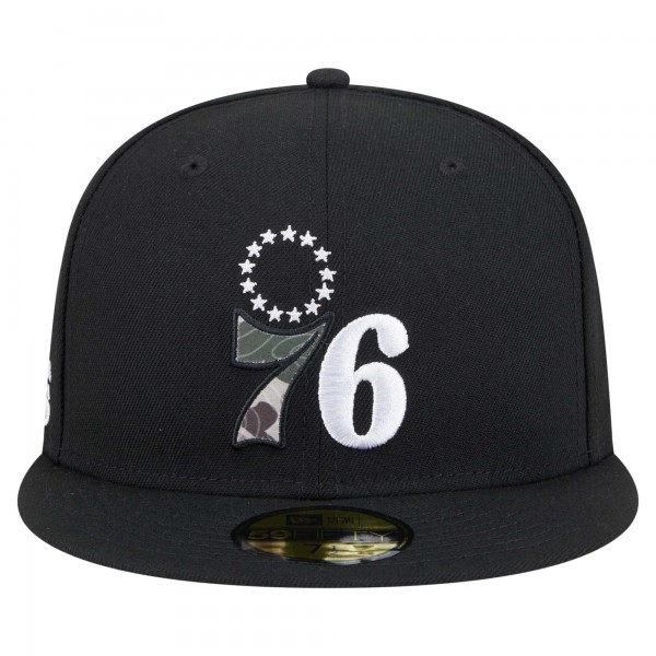 Бейсболка Philadelphia 76ers New Era Black Camo Print UV 59FIFTY