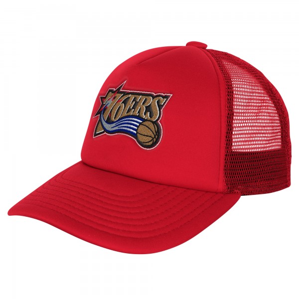 Подростковая Philadelphia 76ers Mitchell & Ness Red Core Evergreen Trucker Adjustable Hat