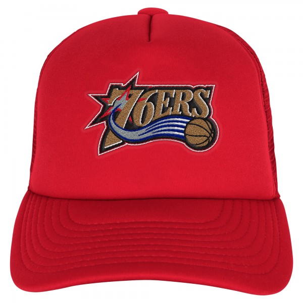 Подростковая Philadelphia 76ers Mitchell & Ness Red Core Evergreen Trucker Adjustable Hat