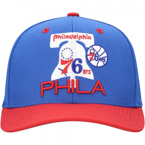 Philadelphia 76ers Mitchell & Ness Royal All In 2.0 Pro Crown Snapback Hat