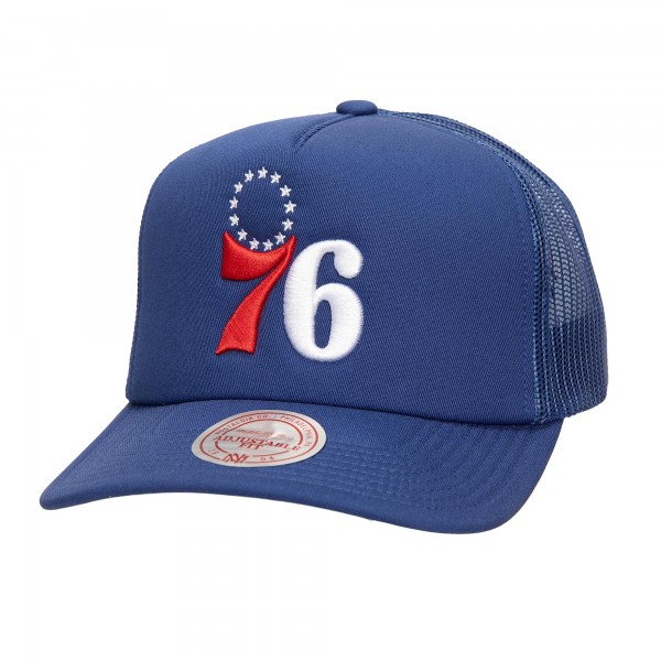 Бейсболка Philadelphia 76ers Mitchell & Ness Royal Core Evergreen OTC Trucker