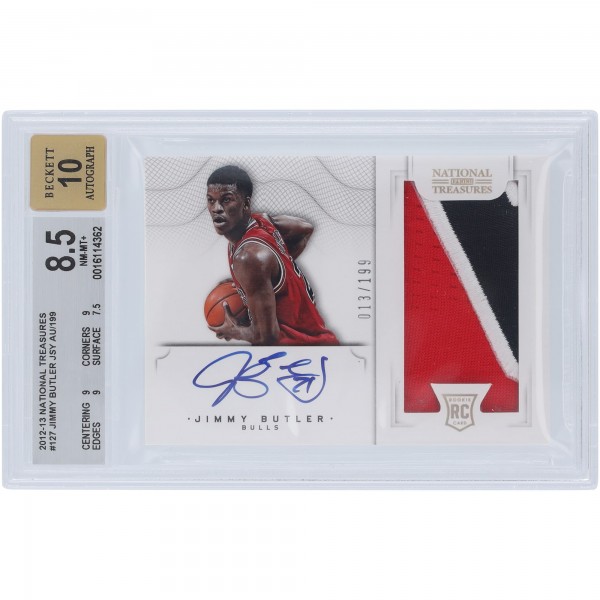Jimmy Butler Chicago Bulls Autographed 2012-13 Panini National Treasures 3 Color RPA #127 #13/199 BGS Authenticated 8.5/10 Rookie Card - 9,9,9,7.5 Subgrades