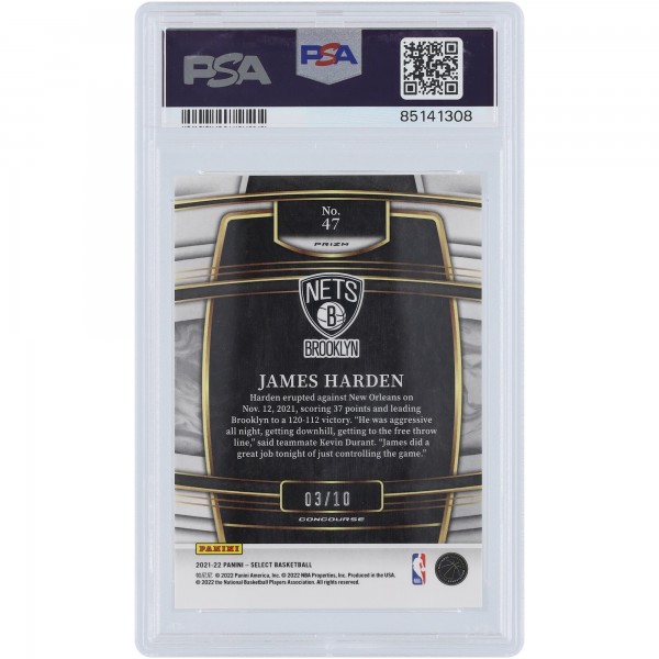 James Harden Brooklyn Nets 2021 Panini Select Gold Disco #47 #3/10 PSA Authenticated 10 Card