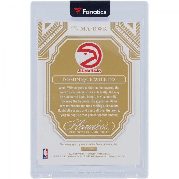 Dominique Wilkins Atlanta Hawks Autographed 2022-23 Panini Flawless Momentous #MA-DWK #3/3 Card