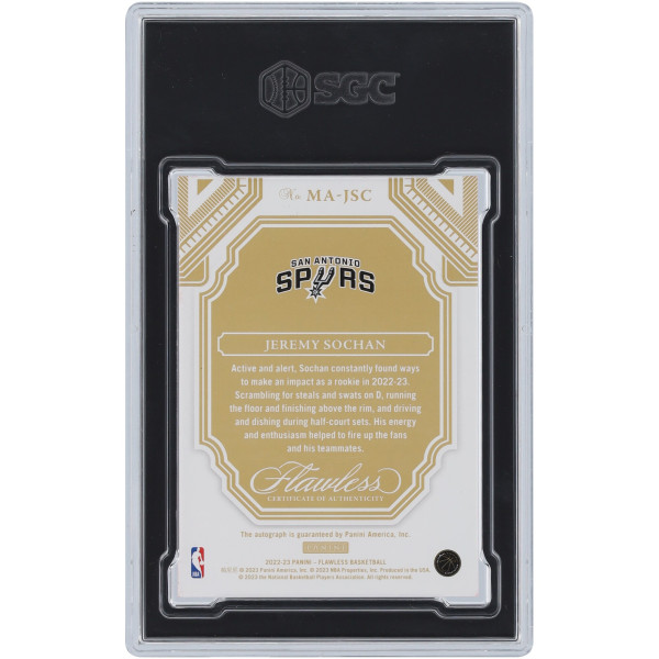 Карточка Jeremy Sochan San Antonio Spurs Autographed 2022-23 Panini Flawless Momentous Ruby #MA-JSC #2/15 SGC Authenticated 8.5