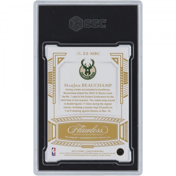 MarJon Beauchamp Milwaukee Bucks Autographed 2022-23 Panini Flawless Excellence Emerald #ES-MBC #2/5 SGC Authenticated 9.5/10 Rookie Card