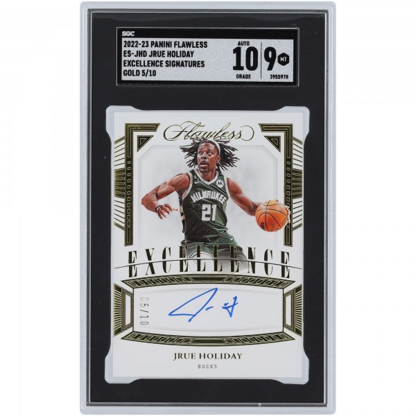 Jrue Holiday Milwaukee Bucks Autographed 2022-23 Panini Flawless Excellence Gold #ES-JHD #5/10 SGC Authenticated 9/10 Card