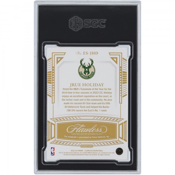 Jrue Holiday Milwaukee Bucks Autographed 2022-23 Panini Flawless Excellence Gold #ES-JHD #5/10 SGC Authenticated 9/10 Card
