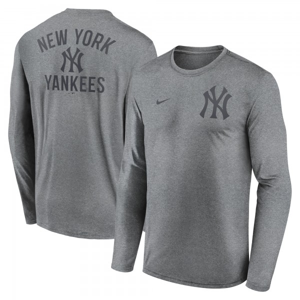 New York Yankees Nike Heather Charcoal 2-Hit Legend Dri-FIT Long Sleeve T-Shirt