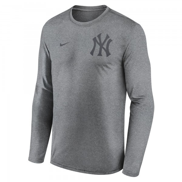 New York Yankees Nike Heather Charcoal 2-Hit Legend Dri-FIT Long Sleeve T-Shirt