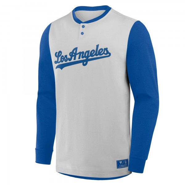 Los Angeles Dodgers Fanatics Gray/Royal Clubhouse Long Sleeve Henley Shirt