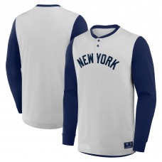 New York Yankees Fanatics Gray/Navy Clubhouse Long Sleeve Henley Shirt
