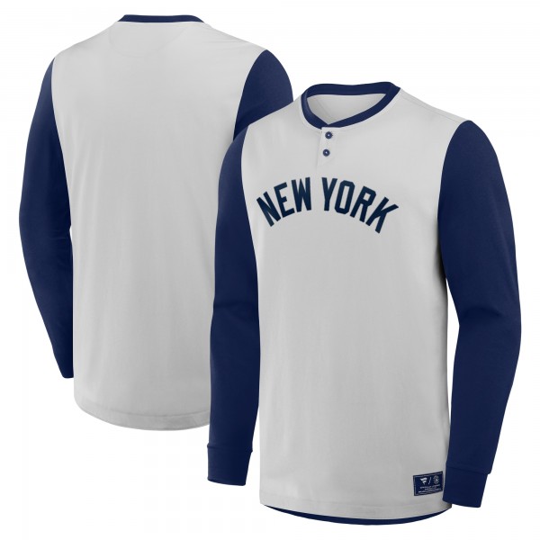New York Yankees Fanatics Gray/Navy Clubhouse Long Sleeve Henley Shirt