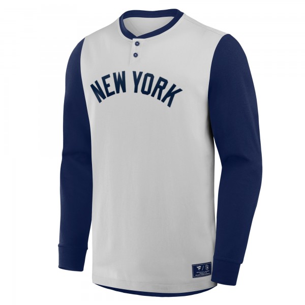 New York Yankees Fanatics Gray/Navy Clubhouse Long Sleeve Henley Shirt