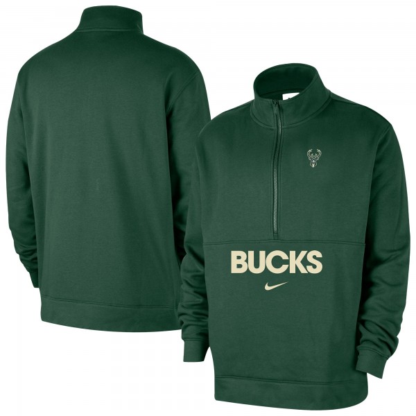 Milwaukee Bucks Nike Hunter Green Courtside Club Half-Zip Jacket