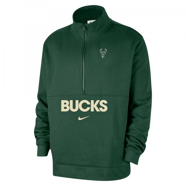 Milwaukee Bucks Nike Hunter Green Courtside Club Half-Zip Jacket