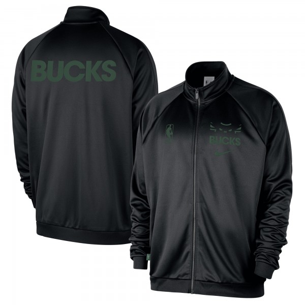 Milwaukee Bucks Nike Black Courtside Pique Club Full-Zip Track Jacket