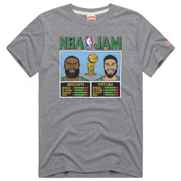 Футболка Jayson Tatum & Jaylen Brown Boston Celtics Homage Unisex 2024 NBA Finals Champions NBA Jam Tri-Blend - Gray